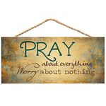 Pray About Everything Worry About Nothing Philippians 4:6 Wooden Sign with Jute Rope Hanger