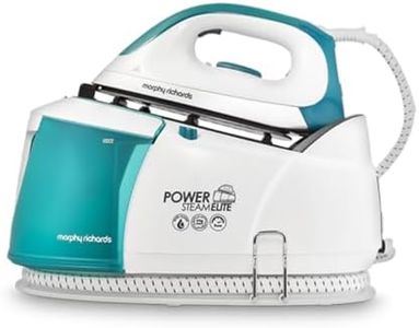 Morphy Richards Power Steam Elite Steam Generator Iron, Ceramic Non-Stick Soleplate, Auto Clean, 170g Steam Output, 4.5 Bar, Detachable 1.35L Water Tank, 1.8m Cord, 2400W, White/Green, 332014