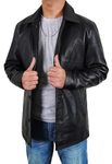 Fashion_First Mens Supernatural Mid Length Soft Sheep Black Leather Overcoat Black Trench Coat Leather, L