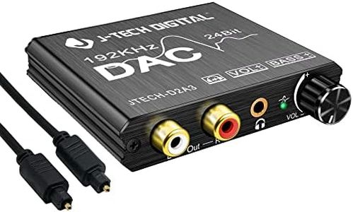 Digital to Analog Audio Converter with Headphone Amplifier & Bass Control by J-Tech Digital | 192kHz 24bit Optical Coaxial RCA 3.5mm