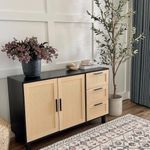 PHI VILLA Rattan Cabinet with Doors - Buffet Sideboard Cabinet with Drawers Credenza, 3 Door Storage Cabinet