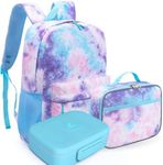 Fenrici Girls' Backpack with Lunch Box & Bento Box Matching Set, Kids' Backpack with Laptop Compartments, Insulated Lunch Bag for Girls, Pink Tie Dye