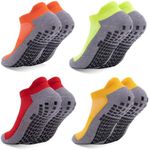 LIFPAU Men’s Non Slip Socks with Grips Yoga Pilates Anti Skid Athletic Ankle Gym Home Thick Cushioned Socks 4 Pairs(Orange/Fluorescent Green/Red/Yellow,XL)