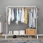 Zemic Metal Multifunctional Heavy-Duty Quality Garment Stand Cloth Rack Freestanding Storage Organizer With Bottom Shelves Adjustable Single Pole Coat Hanger (White), 40 X 110 X 150 CM