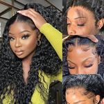 34 inch Brazilian Virgin Curly Lace Front Wigs Human Hair 13x4 Transparent Lace Front Wigs Human Hair 180% Density Lace Front Wigs Pre Plucked with Baby Hair Natural Color