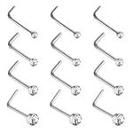 Yolev 60 Pieces Hypoallergenic Nose Studs for Women Men 316L Stainless Steel CZ Nose Piercing Jewelry L Shaped Nose Rings Nose Piercing Jewellery Set for Women Girls(silver)