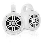 Pyle Waterproof Marine Wakeboard Tower Speakers - 4 Inch Dual Subwoofer Speaker Set with 300 Max Power Output - Boat Audio System Kit w/Titanium Dome Tweeters & Mounting Clamps PLMRWB45W (White)