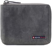 Alpine Swiss Logan Mens RFID Safe Zip Around Wallet Cowhide Leather Zipper Bifold with Gift Box Gray