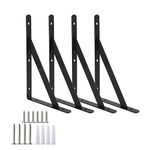 Heavy Duty Shelf Brackets Triangle Shelving Brackets Right Angle Wall Mounted Shelf Supporters Black 12 Inch Set of 4