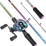 Souagyilang BaitCasting Fishing Rod Reel Combo,2 Pieces Medium Heavy Pole with Super Smooth Casting Gear Baitcster Combo (5.9ft Left Hand)