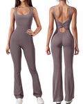 Unitard Women Long Sexy Backless Cut-out Fitness Summer Sleeveless Full Length Sport Ladies Jumpsuit Tea Leaf M