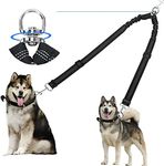 Corooci 2 Dog Leash, No Tangle 360° Swivel Rotation Heavy Duty Dog Lead for 2 Dogs, Ajustable Bungee Reflective Dual Dog Leash