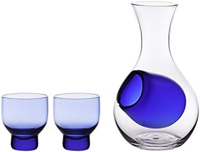 Hinomaru Collection Japanese Cold Sake Glass Decanter Bottle with Ice Pocket Cold Sake Chilled Server Home or Restaurant Use 9 fl oz Sake Set (Blue Set)