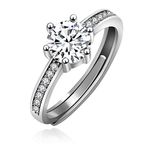 Uloveido Platinum Plated CZ Crystal Solitaire Wedding Engagement Rings Her Adjustable Promise Anniversary Rings for Bride Women Y3770