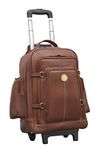 BRAND LEATHER Rolling Backpack Wheeled Laptop Backpack for Travel, Trolley Luggage Suitcase Compact Business Bag Student Laptop Bag for Men Women fit 16 Inch Notebook (TAN)