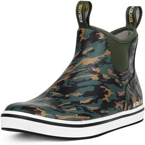 Kalkal Deck Boots for Men, Waterproof Men's Rain Boots, Saltwater Fishing Booties Rubber Ankle Rain Boots With High Traction (Brown，Size 11)