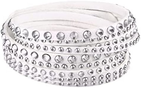 Barzel Leather Created Austrian Crystals Wrap Bracelets (White with White Large Stones)
