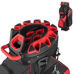 Tangkula Golf Cart Bag, 14 Way Full-Length Dividers with 6 Molded Lock Top Club Bag, Lightweight Golf Club Bag with 11 Pockets, Cooler Bag, Padded Strap, Handles & Rain Hood (Red)