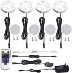 AIBOO LED Under Cabinet Lighting Kit,4X2W LED Puck Lights with RF Wireless Dimmable Controller and US Plug for Kitchen Lighting Accent Lighting (Day White 6000K)