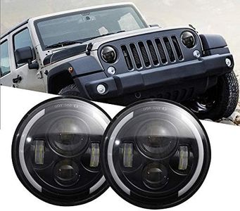 Ricoy DOT Approved,7 Inch Round LED Projector Headlight Hi/Lo Beam With Yellow Halo Ring Angel Eyes DRL For Wrangler JK TJ LJ CJ 90/110 Motorcycle(Pack of 2)