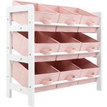 Charles Jacobs 3 Tier Toy Storage Unit with 9 Fabric Boxes for Kids Bedroom (Pink)