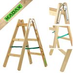 KADAX Wooden Ladder, Fixed Ladder up to 150 kg, Folding Painting Ladder, Double Step Ladder with Steel Hooks, Electrician Ladder, Step Ladder, Household Ladder (3 Steps)