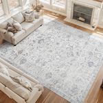 COLLACT Area Rug 6x9 Living Room Bedroom Boho Washable Rug Vintage Rug Indoor Thin Rug Retro Accent Rug Distressed Carpet Grey Multi Floral Print Country Non Slip for Dining Room Office