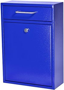Mail Boss 7424 High Security Steel Locking Wall Mounted Mailbox, Office Drop Box, Comment Box, Letter Box, Deposit Box, Blue