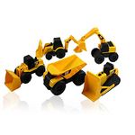 CAT Mini Machine Caterpillar Construction Truck Toy Cars Set of 5, Dump Truck, Bulldozer, Wheel Loader, Excavator and Backhoe Free-Wheeling Vehicles w/Moving Parts - Bonus Stickers -Great Cake Toppers