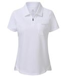 MoFiz Zip Short Sleeve Shirt for Women Golf Polo Top Pullover Tennis T-shirt with Pocket Running Athletic White,S