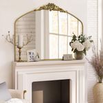 AIXI HOME Gold Antique Arched Mirror 40 x30 inch, Large Traditional Vintage Mantel Mirror with Ornate Matel Frame, Victorian Baroque Mirror for Entryway/Fireplace/Living Room/Hallway/Bathroom