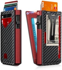 Ruiici Wallet for Men, Slim Minimalist Wallet with Money Clip＆ID Window, RFID Blocking Pop-Up Credit Card Holder, Smart Auminum Mens Wallet Holds 9-13 Cards (Gift Box) (Carbon Fiber & Red)