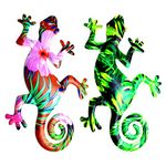 TYFG Metal Gecko Wall Decor,Garden Ornaments Wall Art Outdoor Garden Decorations Wall Fence Sculpture Set of 2 Hanging for Outdoor Backyard Porch Home Patio Lawn Fence Decorations Wall Sculptures