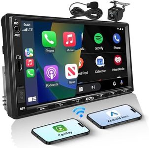 ATOTOLIFE Double Din Car Stereo with Backup Camera, 7inch Wireless CarPlay Touch Screen in-Dash Video Receivers, Wireless Android Auto, Bluetooth 5.3 Car Play Radio, FM/AM/USB/AUX, MirrorLink