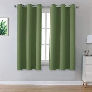DUALIFE Sage Green Solid Curtains for Bedroom Short Small Window Treatment Blackout Thermal Insulated Curtain Panels 38 by 54 Inch Length with Grommet Set of 2 Panels
