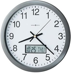 Howard Miller Chronicle Wall Clock, Grey Finishing LCD Calendar with Round Analog Dial & Arabic Numerals, Quartz Movement Wall Mount Perfect Timepiece for Home Decor, Living Room & Office