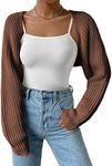 Verdusa Women's Long Sleeve Open Front Knitted Crop Cardigan Sweater Shrug Coffee Brown M