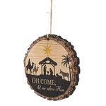 O Come Let Us Adore Him Nativity Scene Wood Tree Bark 4 inch Christmas Tree Ornament by P Graham Dunn