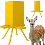 PROLEE 85lbs Deer Feeder,Weatherproof Deer Feeders with 4 Feeding Tray and 4-Leg Stand,Heavy Duty Metal Gravity Feeder for Deers and Wildlife (Yellow)