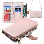 SunYoo for iPhone 6/6s Zipper Wallet Case,[9 Card Holder][Wrist Strap] Premium Leather Protective Cover Card Slot Flip Kickstand Women Lanyard Strap Wristlet for iPhone 6/6s -Rose Gold