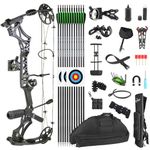 SHARROW Archery Compound Bow Kit 30-70lbs Adjustable Hunting Bow Adult Right Hand Compound Bow and Arrow Set IBO 320fps for Outdoor Shooting (Black)