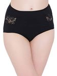 Clovia Women's Cotton High Waist Hipster Panty with Lace Panel (PN2962P13$P_Black_M)