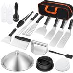 Griddle Accessories Kit, BBQ Flat Top Grill Accessories Set Outdoor Camping Heavy Duty Stainless Steel Spatulas Barbecue Tools Set Cooking Utensils Set with Basting Cover, Scraper, Tongs, Burger Press