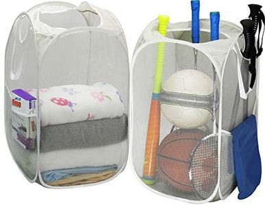 SimpleHouseware Mesh Pop-Up Laundry Hamper Basket With Side Pocket, 2 Pack, Gray