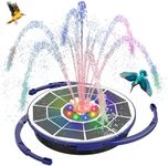 AISITIN Solar Water Fountain, 3.5WLED Glass Panel Solar Powered Bird Bath Fountains with 10 Nozzles & 3000 mAh Battery, Outdoor Solar Pond Pump Fountain for Garden Small Ponds (Blue)