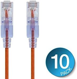 Monoprice SlimRun Cat6A Ethernet Patch Cable - Network Internet Cord - RJ45, 550Mhz, UTP, Pure Bare Copper Wire, 10G, 30AWG, 7ft, Orange, 10-Pack