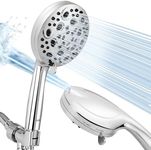 LiwCho High Pressure 10 Functions Shower Head with Handheld - Luxury Modern Chrome Look, Built-in Power Spray to Clean Corner, Tub and Pets, with Stainless Steel Hose Adjustable Bracket (Chrome)