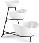 LAUCHUH 3 Tier Serving Stand for Chip and Dip Set Oval Serving Bowl Set for Christmas Entertaining White Serving Platter and Dish for Dessert, Appetizer, Candy, Vegetable, Black