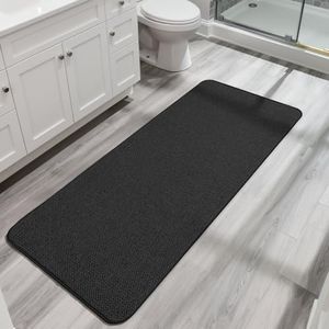 Bosap Bath Mat,Ultra Thin Bathroom Runner Rugs,Large Bath Mats for Bathroom,Quick Dry,Non-Slip,Machine Washable,Low Pile,Bath Rug,Shower Outside,Sink,Home Decor Accessories.Black,3'x6'(36x72inch)