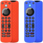 Pinowu Firetv Remote Cover (2pcs) Compatible with Firetv Voice Remote Pro (2022 Released), Anti Slip Silicone Protective Case Cover with Lanyard (Red & Blue)